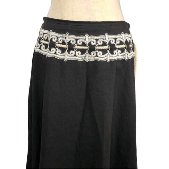Saint Tropez West Linen Blend Full Skirt Embroidery Rope Waist Tie Size 8 - Picture 5 of 10